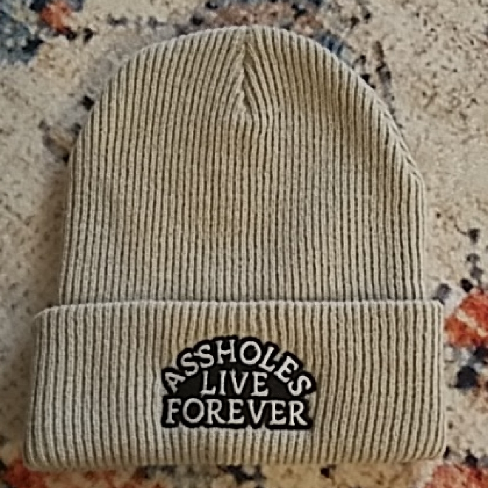 A$$holes Live Forever GraybRibbed Knit Beanie Hat